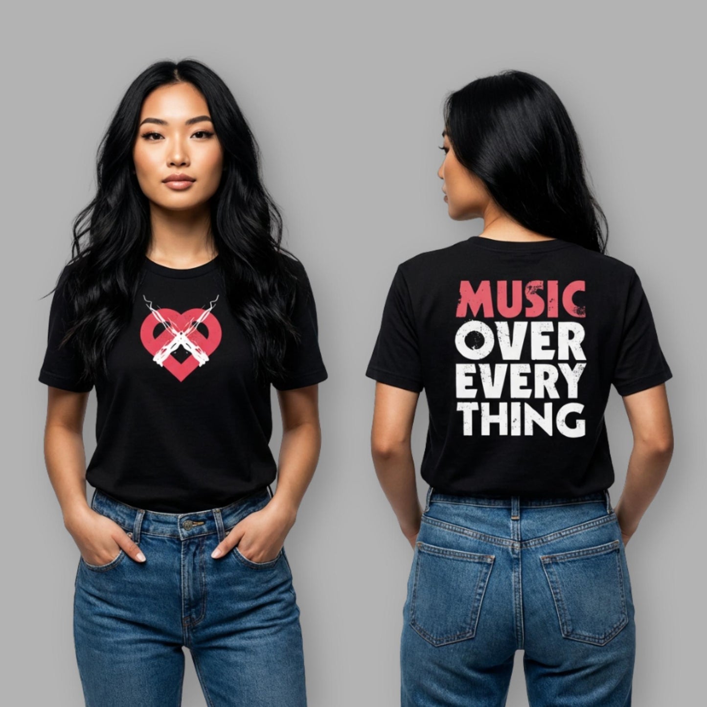Red Heart Music Over Everything Tee