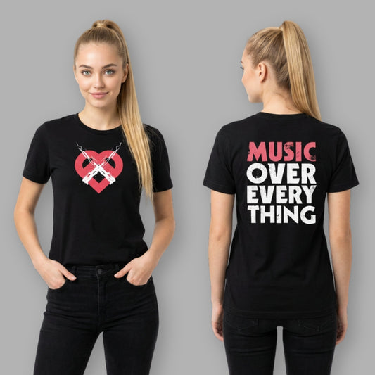 Red Heart Music Over Everything Tee